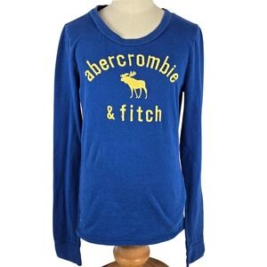 Abercrombie & Fitch Long Sleeve Graphic Tee Top Kids Blue Yellow Size M Y2K Cool